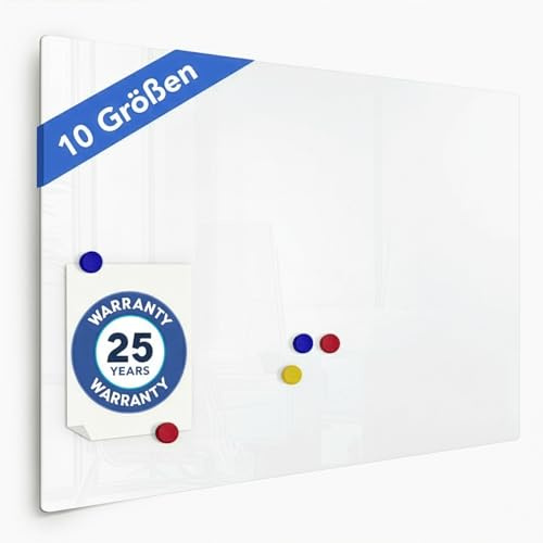 Floordirekt Magnettafel für Küche Glas-Whiteboard inkl. 5 Magnete - Memoboard - magnetisch & beschreibbar - Schreibtafel Magnetwand Wandtafel Präsentationsboard (Glasboard Weiß, 45 x 60 cm)