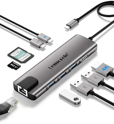 Lemorele Aluminium USB C Hub Docking Station 9 in 1 mit Gigabit Ethernet, 4K HDMI, 100 W PD,3 USB-A, USB-C-Daten, SD/TF, Docking Station für MacBook Air/Pro, Windows, Switch, Chromecast
