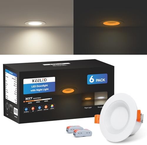 KEELED Einbaustrahler LED mit Nachtlicht, LED Spots 230v, 6W, 6er Set,Weiß | 3000K/4000K/6000K Wählbar, Schnittloch 70-85mm, IP44, Gehäuse aus Aluminiumdruckguss
