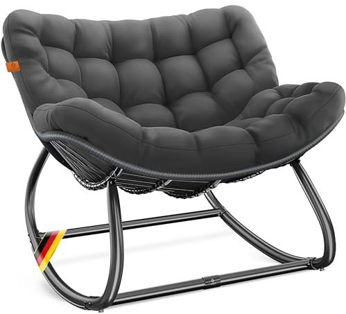 KESSER® Schaukelstuhl XXL Outdoor, ergonomischer Schaukelsessel mit Sitzpolster für In- & Outdoor, Relaxsessel Garten, Balkon Sessel, wetterfester Gartenstuhl bequem, rutschfest, bis 150kg, Anthrazit