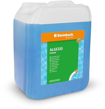 Steinbach Poolpflege Algezid flüssig, 5 l, Algizide, 0753505TD00 | Schaumfrei, Hochkonzentriert, Verhindert Algenwachstum & entfernt Trübstoffe, Klares Wasser mit Langzeitwirkung