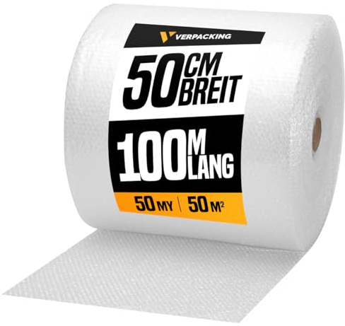 verpacking Luftpolsterfolie 50 cm x 100 m - 50 my [Größe und Stückzahl wählbar] 1 Rolle Noppenfolie Polstermaterial Füllmaterial Verpackungsmaterial für Versand und Umzug Bubble Wrap 2-lagig