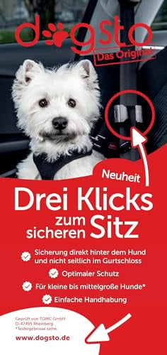 Dogsto Hunde Sicherheitsgurt für jedes Auto mit mittiger Befestigung am Sicherheitsgurt - Ideale Sitzposition