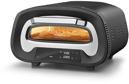 CASO PizzaChef 430° - Pizzaofen, 80-430°C, 8 Automatikprogramme, Cordierit Pizzastein (33x33cm), einstellbare Heizelemente, Innenraumbeleuchtung, Timer, Edelstahl-Design