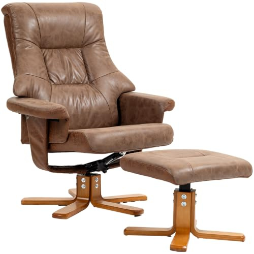 HOMCOM Relaxsessel mit Hocker Drehbar TV Sessel Braun 78 x 82,5 x 109 cm | Liegefunktion, Polstersessel, Wohnzimmer, Schlafzimmer, Mikrofaser
