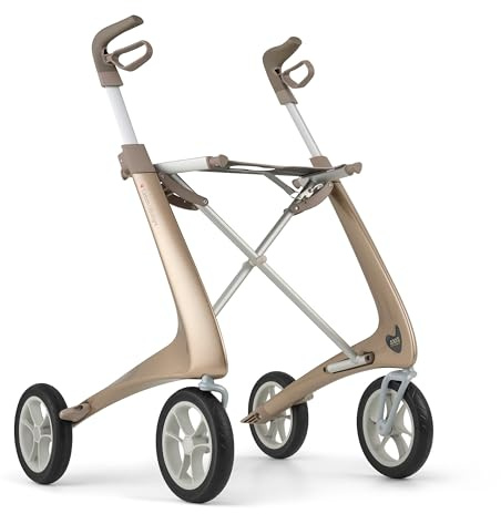 byACRE Carbon Ultralight Rollator - Welt leichtester Carbon Rollator - nur 4,8kg - Für Indoor und Outdoor - Faltbar und leicht in den Kofferraum und mit auf Reisen (Champagner-Gold, Kompakt)