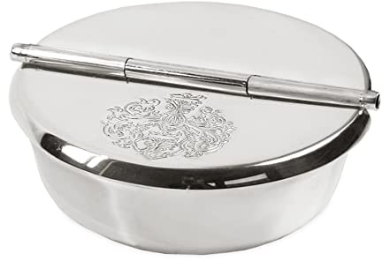 EDZARD Posacenere Herald (diametro 9,5 cm) con stemma, ottone, argentato a grosso spessore, con coperchio ribaltabile - Ceneriere per sigarette e sigari, regalo per fumatori