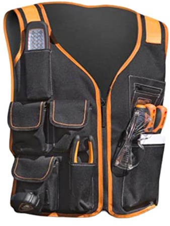 Navna Sicherheits-Arbeitsweste Werkzeugweste Wartungsset Multi-Pocket Weste aus Oxford-Tuch mit Multi-Taschen und Werkzeughalter Schwarz