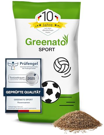Spiel und Sport Rasensamen Greenato Sport 5kg – Turbo Rasensamen Nachsaatrasen schnellkeimend Unkrautvernichter Rasen Grassamen ideal für Neuansaat extra robuster Rasen ausreichend für 200 m²