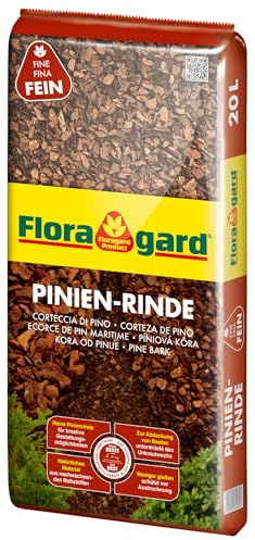 Floragard Pinienrinde 20 L (2–8 mm) – dekorativer Premium-Mulch & natürliche Bodenabdeckung für Beete, Pflanzflächen, Stauden- & Gehölzbeete sowie Wege – unterdrückt Unkraut, hält den Boden feucht