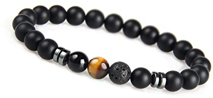 GD GOOD.designs Chakra Perlenarmband aus Onyx Natursteinperlen | Kugelarmband mit TIgeraugen Perle | Armband Männer (Braun)