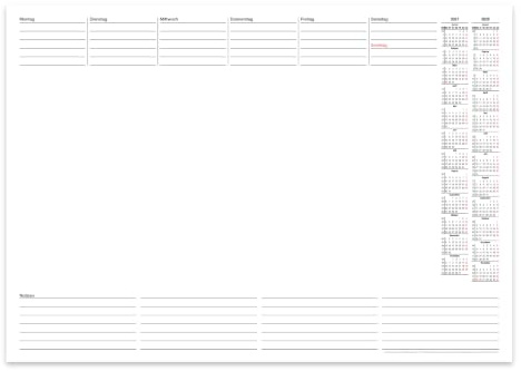 PuK Schreibtischunterlage Papier DIN A2 - Kalender 2027/2028 25 Blatt | Mit Wochenplan und Notizfeld - Große Schreibunterlage mit 2-Jahres-Kalender - Für Büro, Homeoffice und Schreibtisch