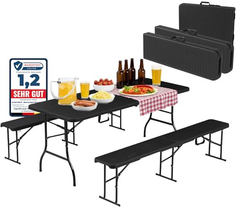 ALBATROS Bierzeltgarnitur 3-teilig klappbar | Stabiler Klapptisch 300 kg & 2 Bierbank 500 kg | Biertischgarnitur für 10 Personen | Camping Tisch Outdoor | Biertisch 182 cm | Garten Möbel Set