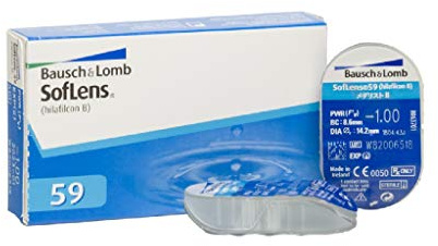 Bausch + Lomb SofLens 59 Monatslinsen, sphärische Kontaktlinsen, weich, 6 Stück, BC 8.6 mm / DIA 14.2 / +1.00 Dioptrien