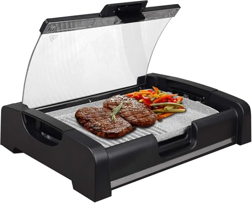 Syntrox Germany TG-1650W elektrischer Tischgrill mit Keramik Grillplatte Elektrogrill BBQ Grill Barbecue mit Glasdeckel