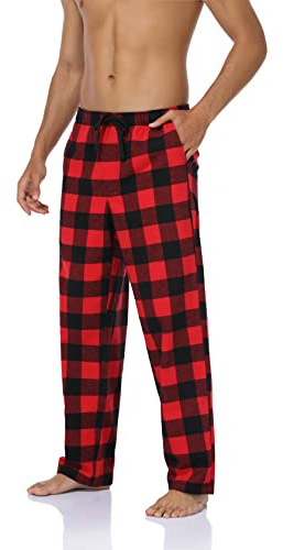 North Bund Schlafanzughose Herren, 100% Baumwolle Kariert Pyjamahose Dicke Flanell Schlafhose Weich Nachtwäsche für Männer mit Taschen Verstellbaren Tunnelzugbund