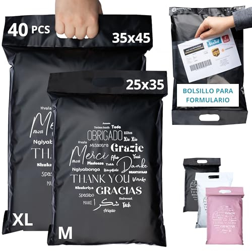 EMBALLAX - 40 Versandtaschen MIT TASCHE FÜR VERSANDETIKETT - 2 Größen M/XL - WIDERSTANDSFÄHIG/WASSERDICHT - Versandtüten für Kleidung - Warensendung Umschlag für Kartons - Versandbeutel - Danke