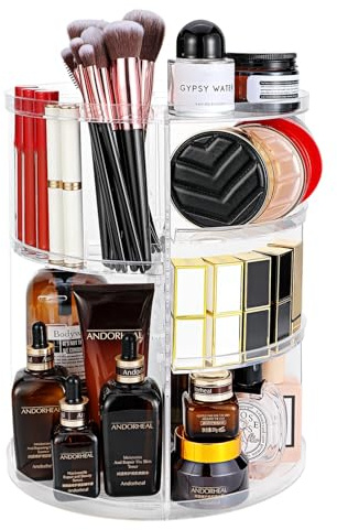 Mkitnvy Make Up Kosmetik Organizer, Beauty, 7 Verstellbare Ebenen Große Kapazität Makeup Organizers, 360° Drehbar, Schmink Aufbewahrung Kosmetikbox für Dresser Badezimmer Schlafzimmer, Transparent