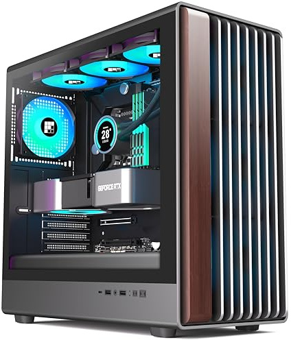 FOIFKIN M2 PC-Gehäuse ATX mit 7 PWM ARGB-Lüftern, Front aus Walnussholz,Computer Gehäuse Mid-Tower,Hoher Luftstrom,360mm Kühlerunterstützung,ATX-Gehäuse Schwarz,Gaming PC-Gehäuse,Type-C(Schwarz, M2)
