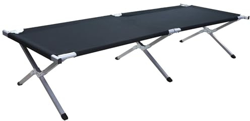 Kronenburg Feldbett XXL, Campingbett 210 cm x 72 cm x 45 cm – Belastbarkeit bis 200 kg - Stahlrohr verstärkt - in Schwarz