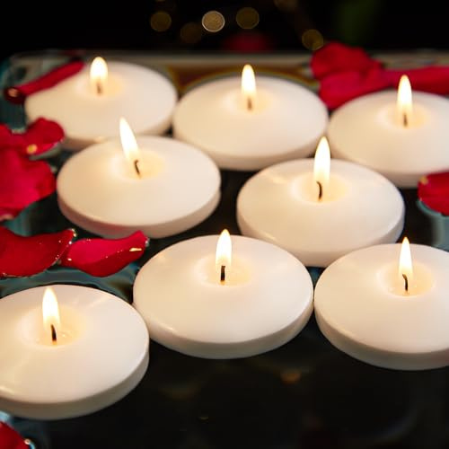 Ashlux Unparfümierte Schwimmkerzen Weiß 12 Stück, 8-10 Stunden Brenndauer, Reiner Baumwolldocht, Rauch- & Tropffrei, Perfekt für Hochzeit, Party, Bad, Valentinstag & Romantik – Stimmungsvolle Deko