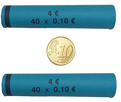 Münzhülsen - Münzpapier gerollt - für alle Münzen von 1 Cent bis 2 Euro (10 Cent - 104 Stück)