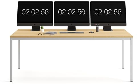 Furni24 Schreibtisch-Stahl 200x100x75cm, Eiche, TÜV/GS-Einfache Montage, Arbeitstisch, Bürotisch, Küchentisch, Esstisch, Druckertisch Büro-Möbel Arbeitszimmer Computertisch Gaming-Tisch Mehrzwecktisch