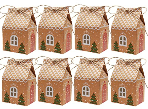 20 Weihnachtsgeschenkboxen aus Kraftpapier, 10,5 X 7 X 5 cm | mit Schnur, Vorgestanzt, Einfach zu Falten, für Süßigkeiten, Kekse und Kleine Geschenke, Wiederverwendbar