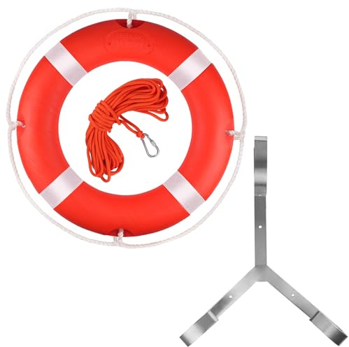 BALAVA Rettungsring, Sicherheits-Wurfringe, Ringboje mit reflektierendem Band und Halteseilen, orangefarbener Rettungsring für Boote, inklusive schwimmendem lebensrettendem Seil