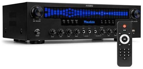 Audizio AV560EQ, Verstärker HiFi Stereo mit Subwoofer-Out, TV & Musik, USB | 390 Watt AV Receiver & Stereoanlage für Heimkino, 5.1 HiFi Verstärker mit Bluetooth, FM-Radio, 2X Mikrofon, Equalizer
