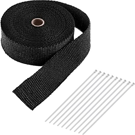 Hitzeschutzband Auspuff Motorrad, 2000℉ 15m Schwarzer Auspuffband Basaltfaser für Fächerkrümmer Thermoband Krümmerband mit 10 Rostfreier Stahl Kabelbinder für Fächerkrümmer & Auspuffanlagen
