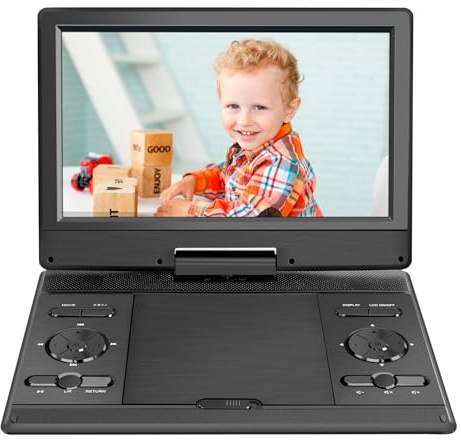 14,9’’ Tragbarer DVD Player mit 12,1’’ HD Bildschirm Display, Wiederaufladbare Batterie, Unterstützung für MKV/MP4/RM/AVI, Sync TV/Projektor Bildschirm, Schwarz, YOOHOO