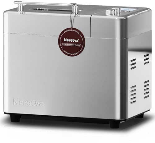 Neretva Leise(≤30dB) Brotbackautomat mit Auto Zutatenfach & Doppelheizung | 1KG Keramik-Antihaft-Backform & 17 Programmes Brotbackmaschine Edelstahl mit Timer & Warmhalten-Joghurt/Glutenfrei/Sauerteig