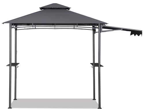 Sekey grillpavillon Winterfest wetterfest mit Seitenmarkise, Seitenregalen, Haken & Flaschenöffner, sekundenschnell aufbaubar UV-Schutz 50+, grillüberdachung Outdoor für Garten BBQ Camping, Anthrazit
