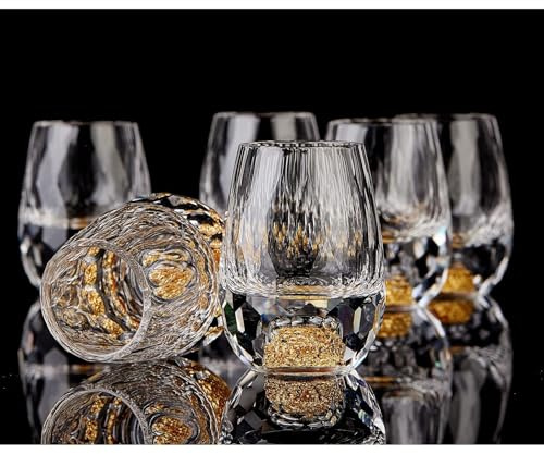 DUJUST Diamant-Schnapsgläser (4cl), kristallgläser, verziert mit 24-karätigen Blattgoldflocken, Luxuriös und Niedlich Shotgläser, BPA-frei und bleifrei, perfekt für Dekoration und Sammlung – 6 Stück