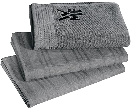WMF Küchenhandtuch-Set 3-teilig, Baumwolle Küchentücher, 2 Geschirrtücher, 1 Handtuch, Geschirrhandtuch, geprüft auf Schadstoffe, fusselfrei, besonders weich, Logo