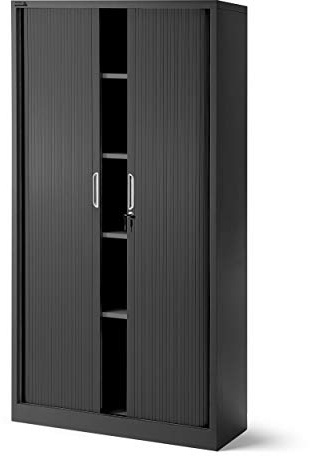 Jan Nowak Rollladenschrank Aktenschrank Büroschrank mit Rolltüren Metall Pulverbeschichtung 4 Einlegeböden 185 cm x 90 cm x 45 cm Anthrazit