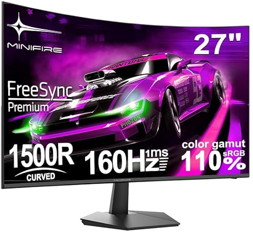 Minifire 27 Zoll Curved Gaming Monitor - 160Hz, FHD(1920x1080), VA 1500R, 1ms GtG, sRGB 110%, HDR, Adapive Sync, Blaulichtfilter, VESA 100 * 100, HDMI 2.0/DP 1.2 mit HDMI-Kabel (MFG27C1L)