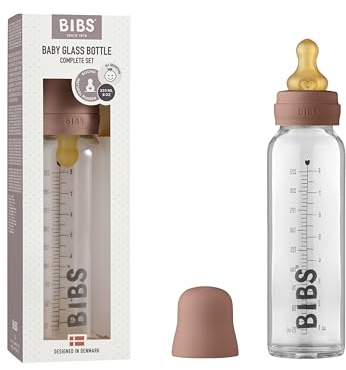 BIBS Baby Glass Bottle 225ml, Vermindert Koliken, Runder Sauger aus Naturkautschuklatex, Unterstützt das Stillen. Complete Set - 225 ml, Woodchuck