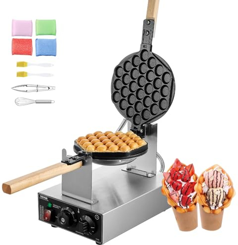 VEVOR kommerzielles Bubble Waffeleisen, Eierpfannkuchenmaschine 1400 W, Waffel Maker aus Edelstahl mit antihaftbeschichteter Backfläche, Temperatur- und Zeitregelung, für Restaurant Bäckerei Snackbar