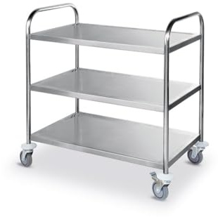 Hendi Servierwagen, Silber - für Geschirr, Küchenwagen, mit 4 Lenkrollen – 2 Gebremst, 2 Regalböden, max. Traglast pro Boden 50kg, 910x590x(H) 950mm, Blech 830x510mm, Edelstahl