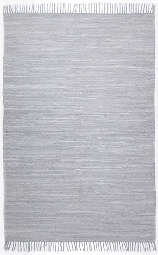 Theko | Dhurry Teppich aus 100% Baumwolle Flachgewebe Teppich Happy Cotton | handgewebt | Farbe: Grau | 120x180 cm