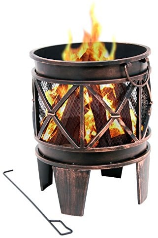 BBQ-Toro Feuerkorb Plum Ø 42 cm | aus lackiertem Metall | rund | Feuerschale mit Schürhaken in Antik-Rost-Optik | Für Garten & Terrasse | Firepit, Funkentopf, Feuerkessel, Holzbrenner, Brennkessel