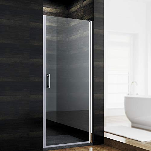 SONNI Pendeltür für Nische mit 5 mm ESG-Nano, Duschtür, Silber, 80x185 cm | ESG-Nano-Glas, Hebe-Senk-Pivotsystem, Edelstahl-H-Griff, rahmenlos, nach außen öffnend, beidseitig montierbar