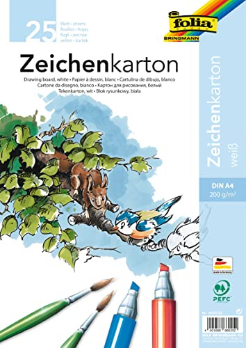 folia 8600/25 - Zeichenkarton, 200 g/qm, DIN A4, 25 Blatt, weiß - Zeichenpapier für vielfältige kreative Ideen