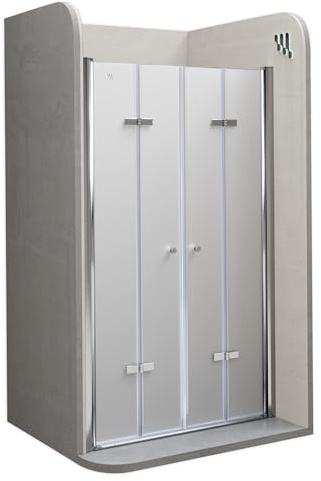 i-flair Doppelfalttür Verstellbereich von 128-132 cm Höhe: 195 cm Duschabtrennung aus 6 mm satiniertem ESG Sicherheitsglas mit Nanobeschichtung