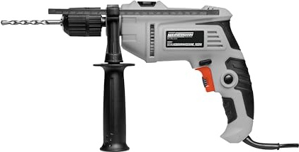Brüder Mannesmann Schlagbohrmaschine, 650 Watt - Schlagbohrer mit 13 mm Schnellspannbohrfutter, Tiefenanschlag und Handgriff - kabelgebunden, mit Rechts- / Linkslauf - Schwarz, Grau | M12507