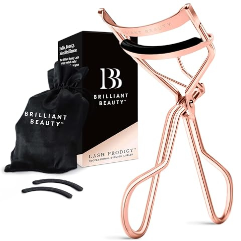 Brilliant Beauty Wimpernzange – Eyelash Curler inklusive Ersatzpads & Satinbeutel – passend für alle Augenformen (Roségold)