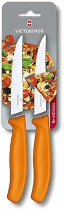 Victorinox Swiss Classic, Pizza- und Steakmesser Set, 2teilig, Extra Scharfe Klinge, Wellenschliff, 11 cm, Kunststoffgriff, Rostfreier Stahl, Orange