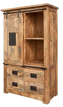 MASSIVMOEBEL24.DE | Railway Schrank 90x45x150 Mango, Farbe:Natur lackiert, Größe:90x45x150 cm (BxTxH)